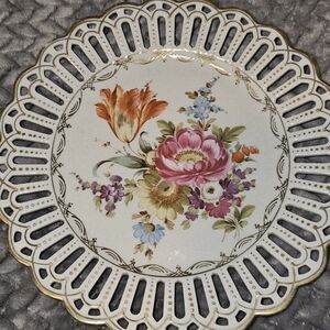 Floral Decorative Plate with Gold Accents